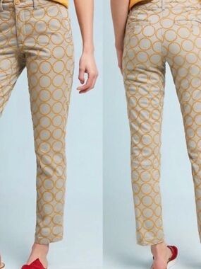 Anthropologie Chino Embroidered Circle Pattern Relaxed Pants Size 30 Boho chic